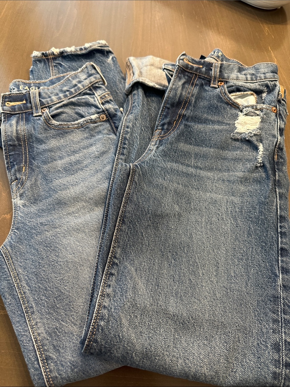 Women’s Classic Blue Denim Jeans - Distressed Straight Fit-2 pair